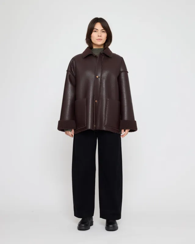 Faux Leather Shearling Jacket - FW26 - Chestnut Brown made by 7115 by Szeki