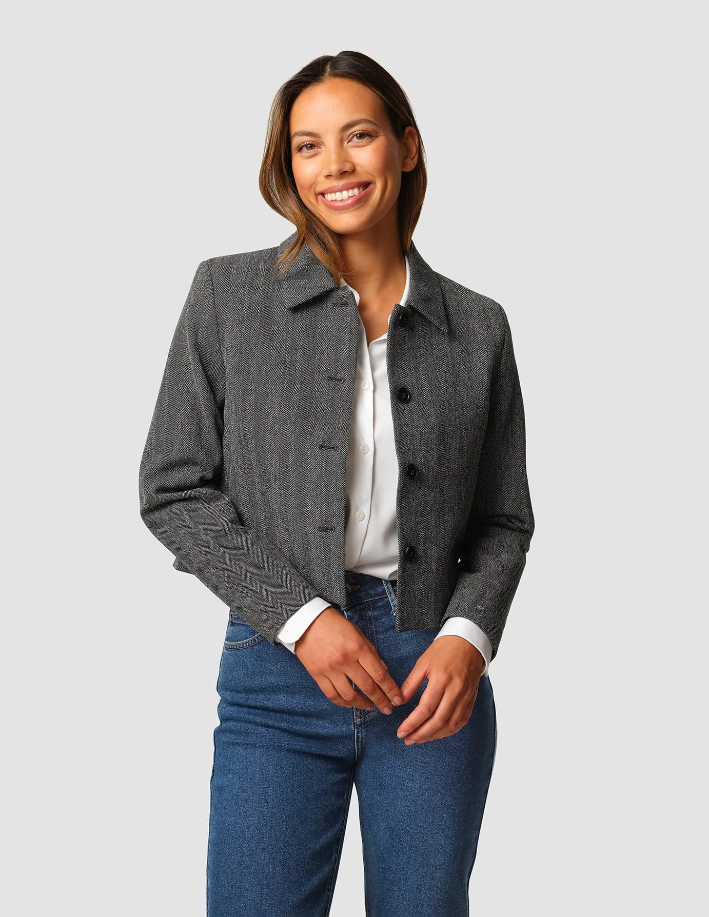 Serene Short Jacket Grey Herringbone sold by Shaping New Tomorrow