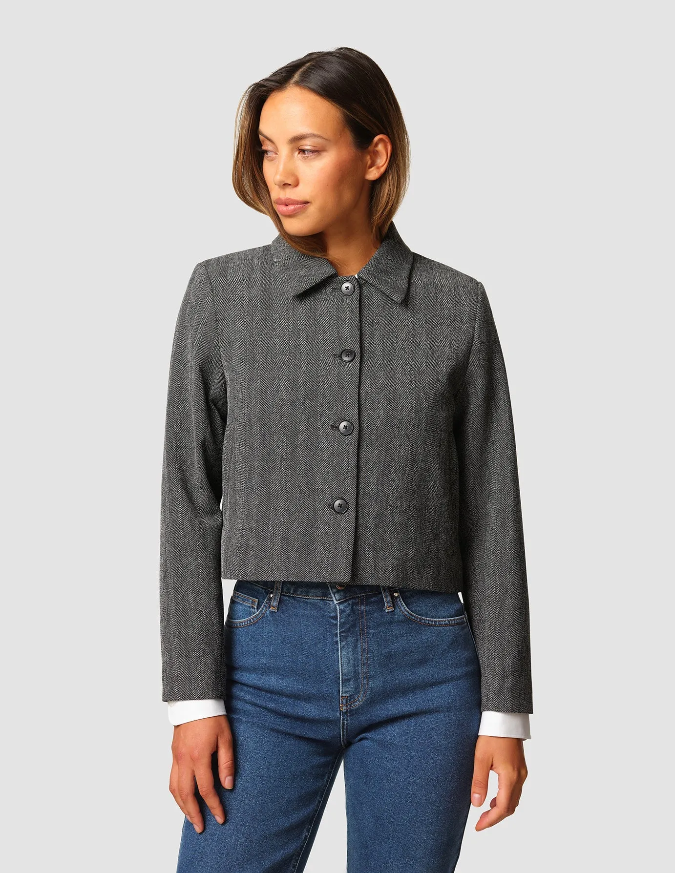Serene Short Jacket Grey Herringbone sold by Shaping New Tomorrow product image thumbnail 2