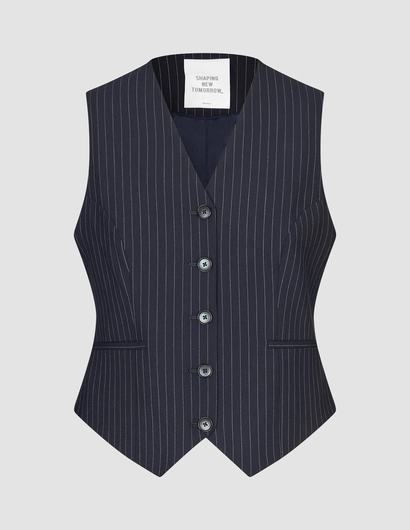 Essential Vest Short Navy Pinstripe sold by Shaping New Tomorrow product image thumbnail 3