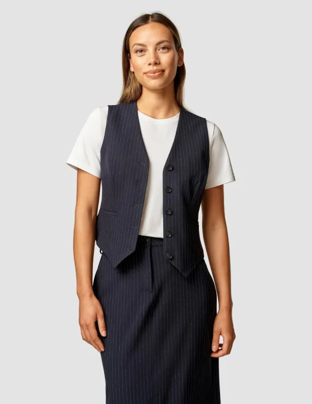 Essential Vest Short Navy Pinstripe sold by Shaping New Tomorrow