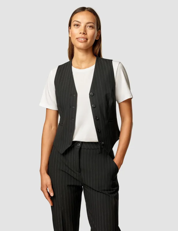 Essential Vest Short Black Silver Pinstripe sold by Shaping New Tomorrow