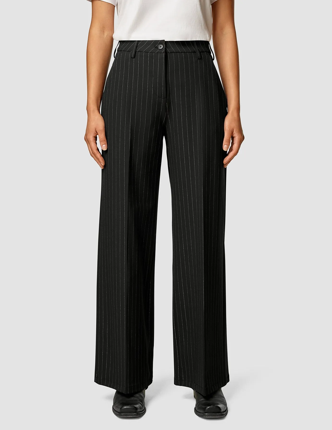 Essential Pants Wide Black Silver Pinstripe sold by Shaping New Tomorrow