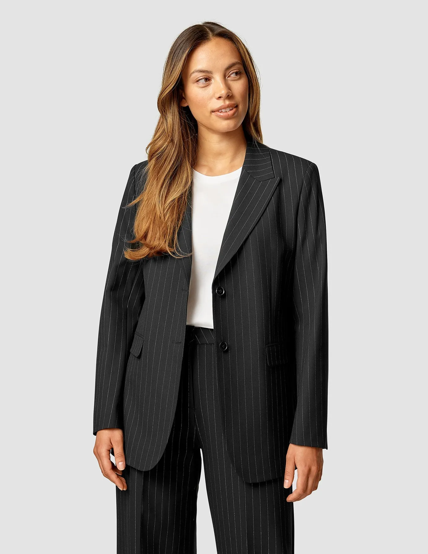Essential Blazer Black Silver Pinstripe sold by Shaping New Tomorrow