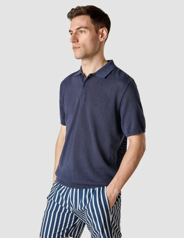 Textured Knitted Short Sleeve Polo Shirt Navy sold by Shaping New Tomorrow