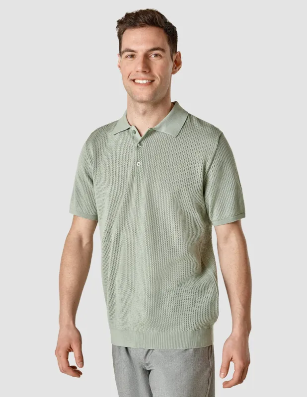 Textured Knitted Short Sleeve Polo Shirt Calm Green sold by Shaping New Tomorrow