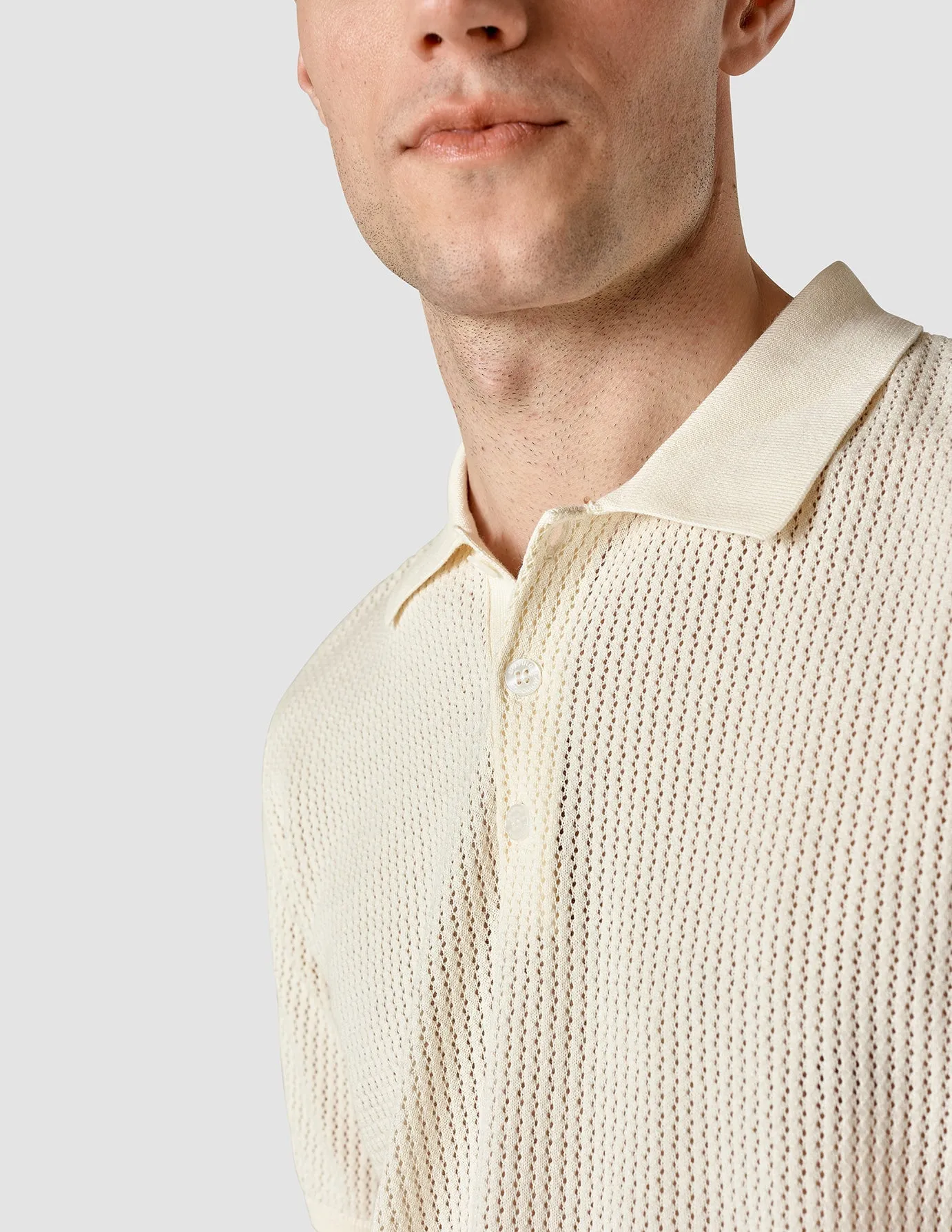 Textured Knitted Short Sleeve Polo Shirt Buttercream sold by Shaping New Tomorrow product image thumbnail 5