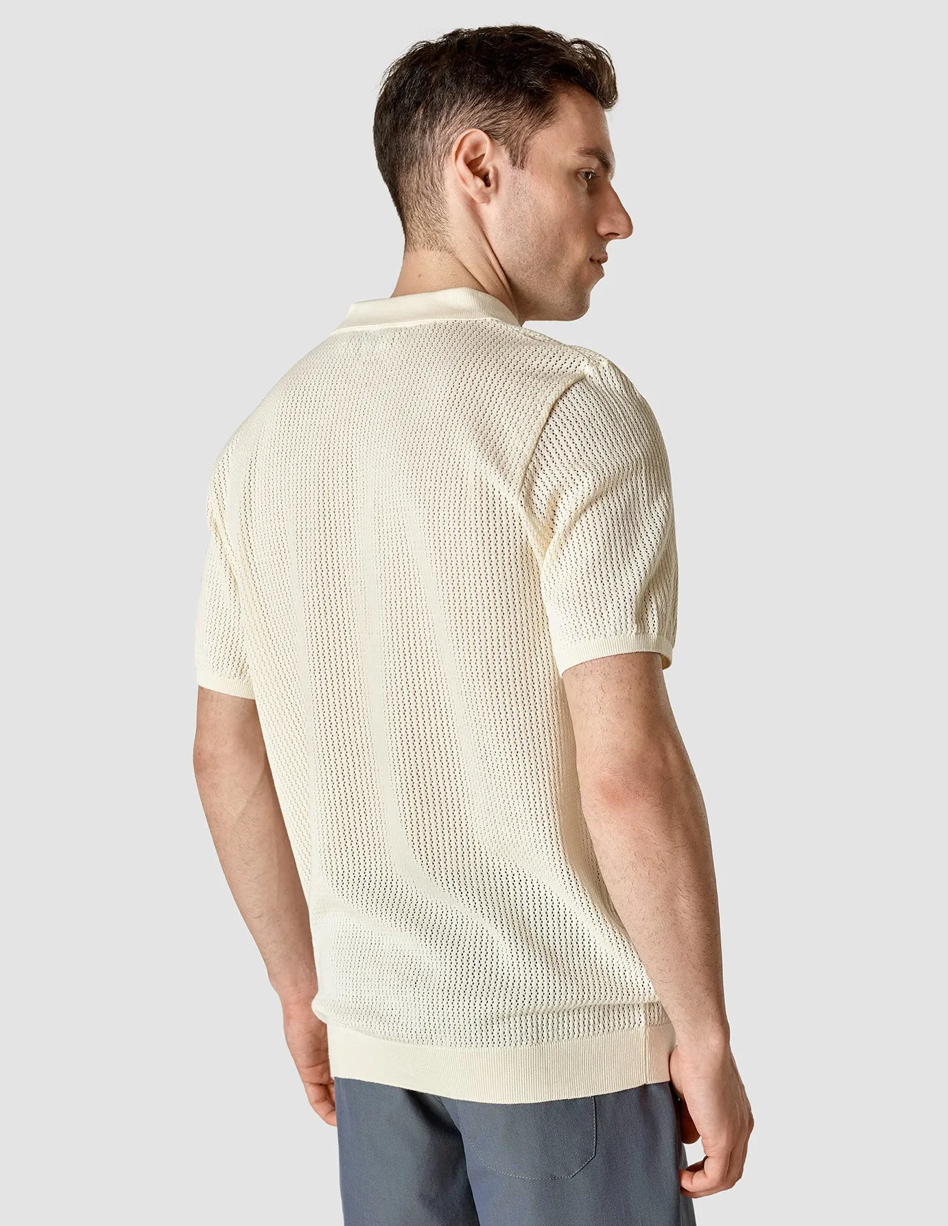 Textured Knitted Short Sleeve Polo Shirt Buttercream sold by Shaping New Tomorrow product image thumbnail 4