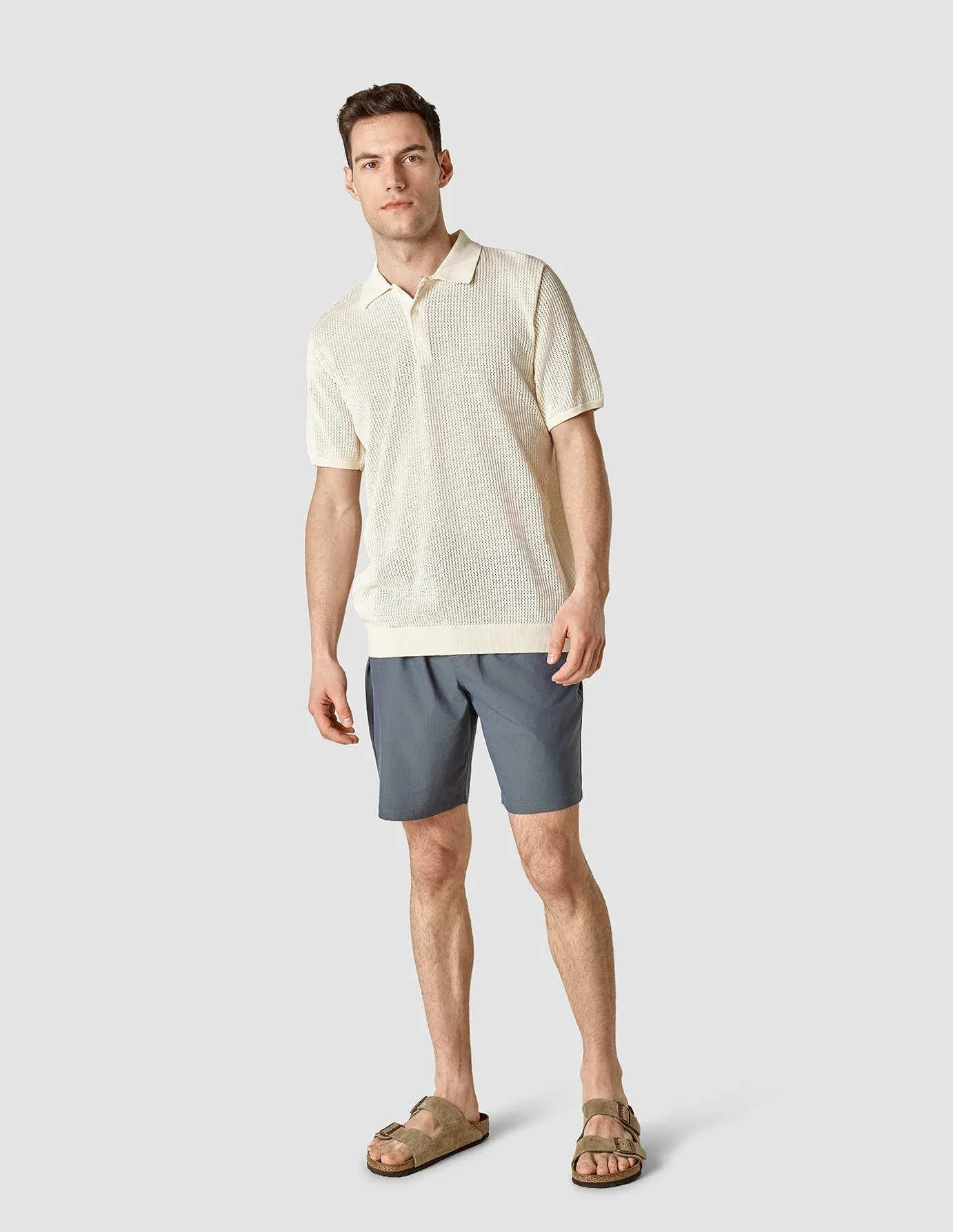 Textured Knitted Short Sleeve Polo Shirt Buttercream sold by Shaping New Tomorrow product image thumbnail 2