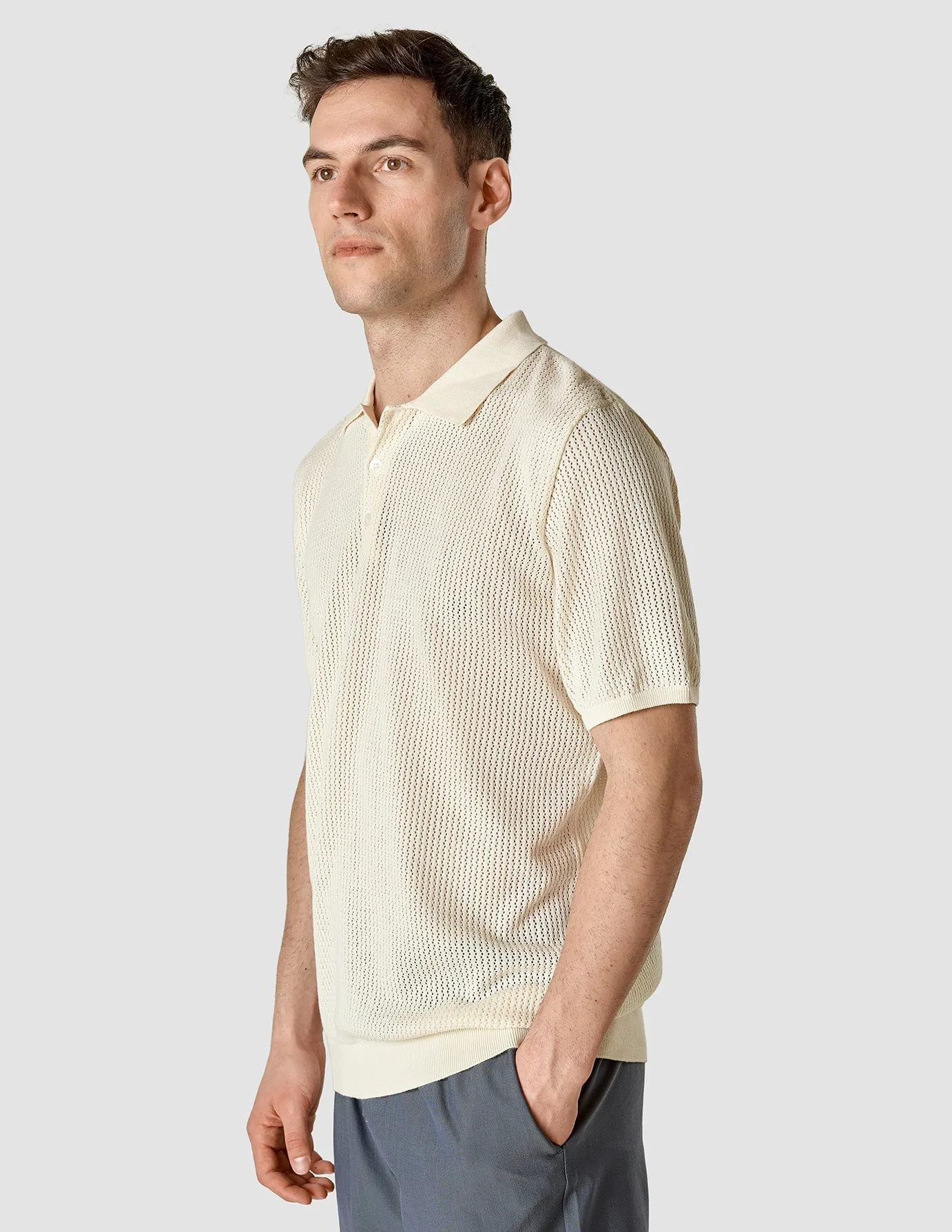 Textured Knitted Short Sleeve Polo Shirt Buttercream sold by Shaping New Tomorrow