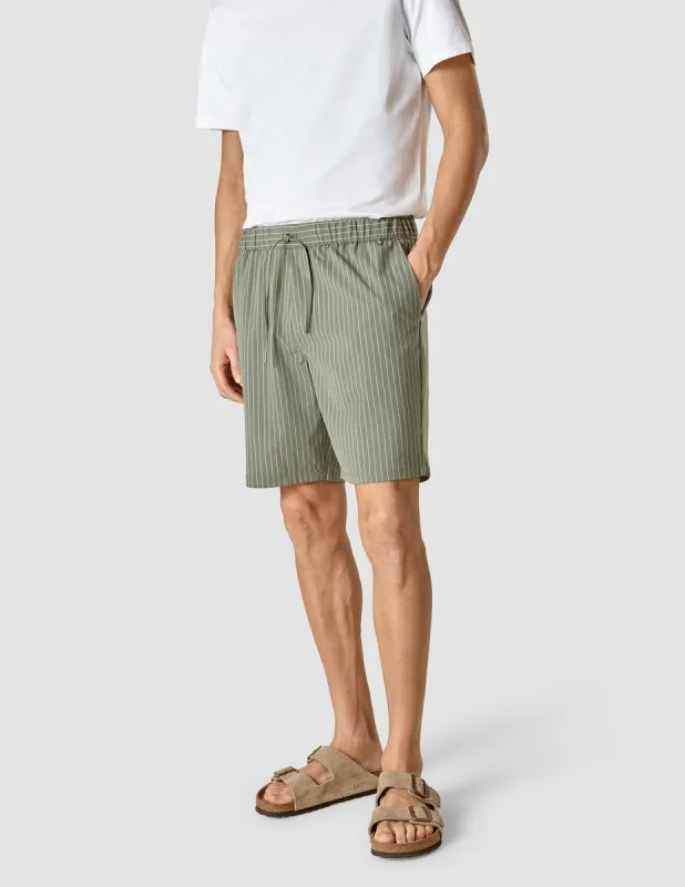 Tech Linen Elastic Shorts Green Pinstripe sold by Shaping New Tomorrow
