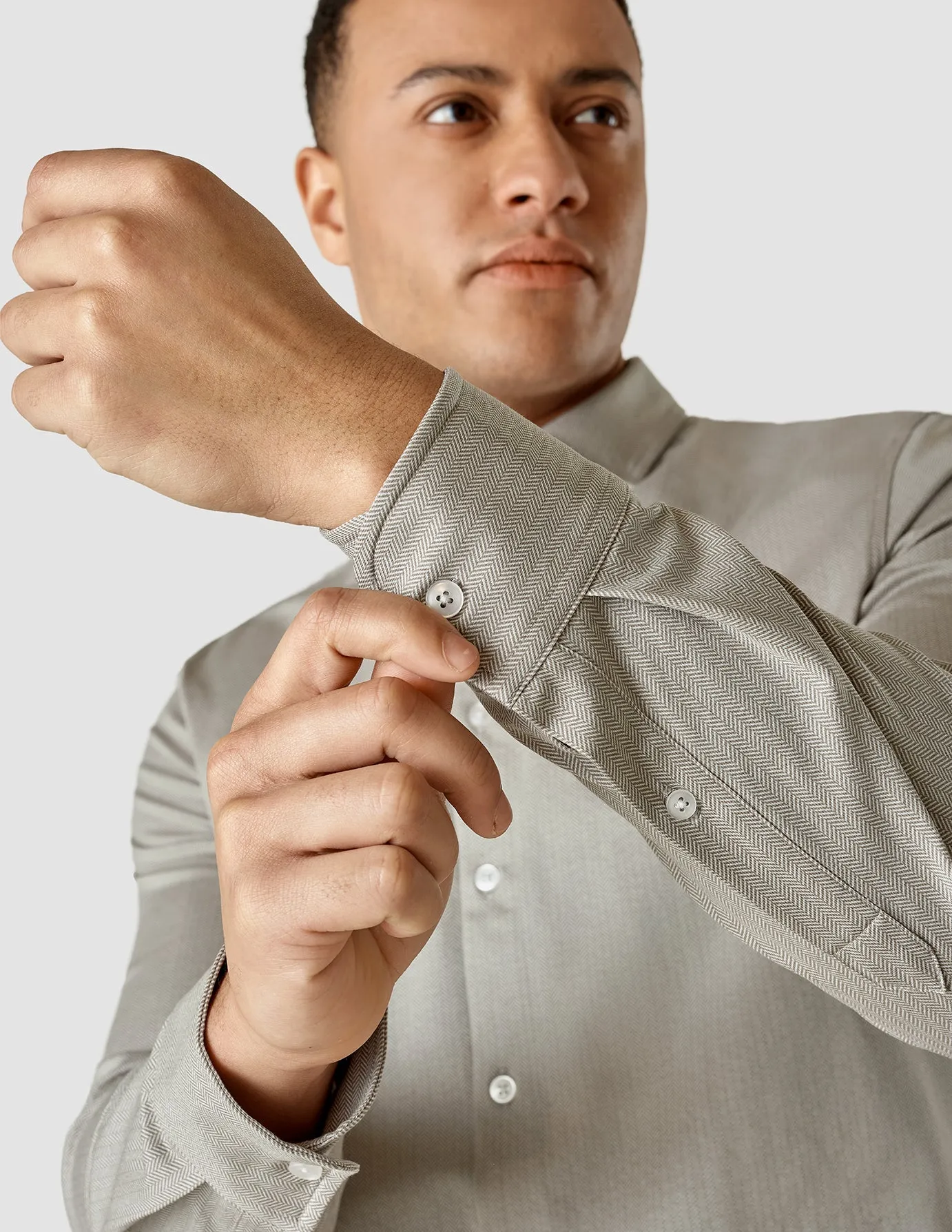 Classic Shirt Stone Green Herringbone Slim sold by Shaping New Tomorrow product image thumbnail 5