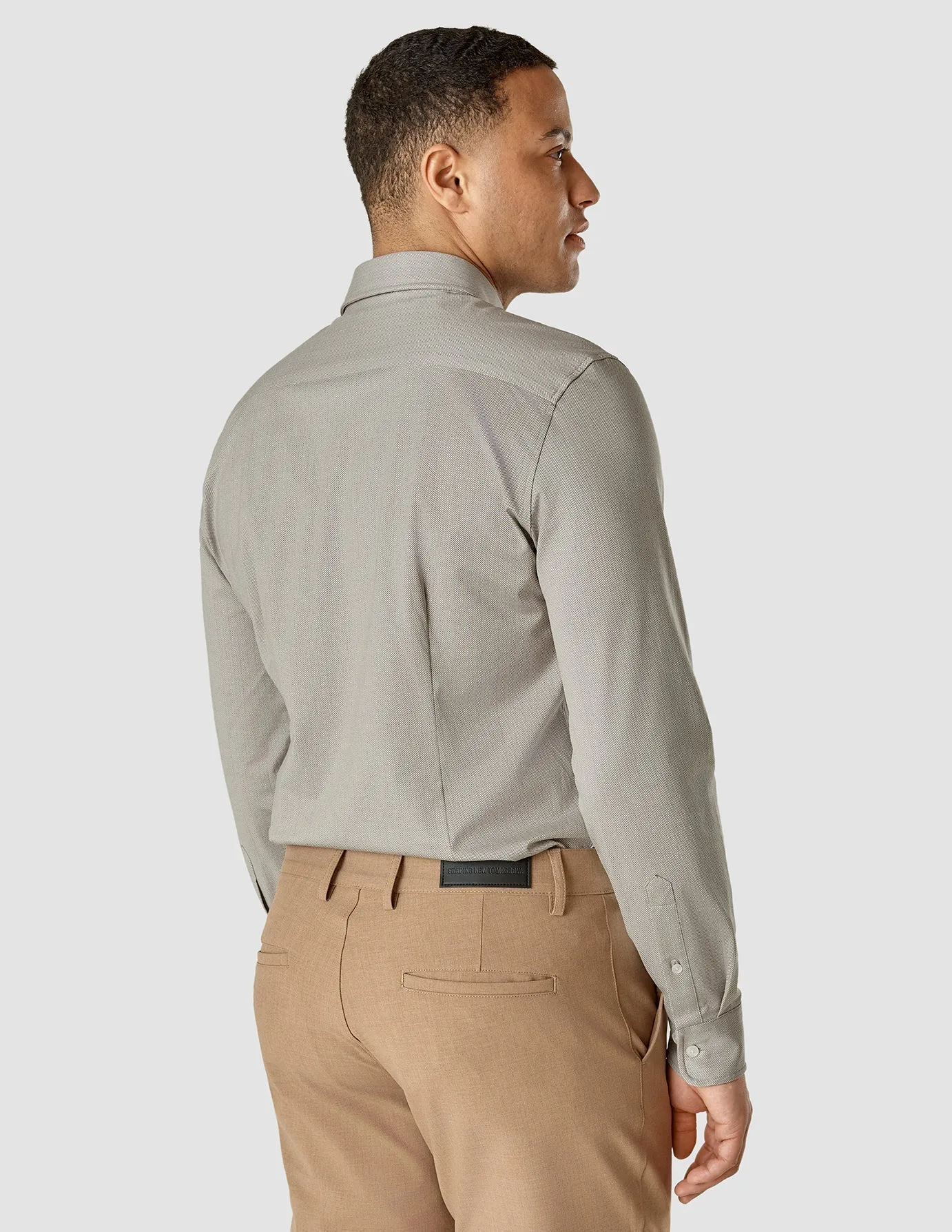 Classic Shirt Stone Green Herringbone Slim sold by Shaping New Tomorrow product image thumbnail 4