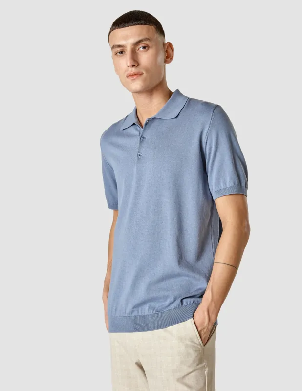 Silk / Cotton Short Sleeve Polo Cloud Blue sold by Shaping New Tomorrow