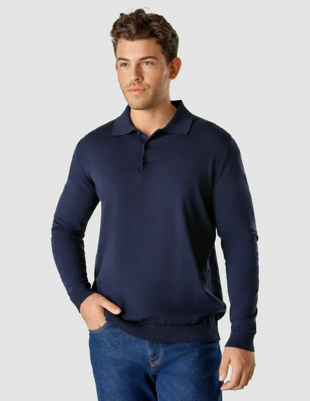 Silk / Cotton Long Sleeve Polo Navy sold by Shaping New Tomorrow