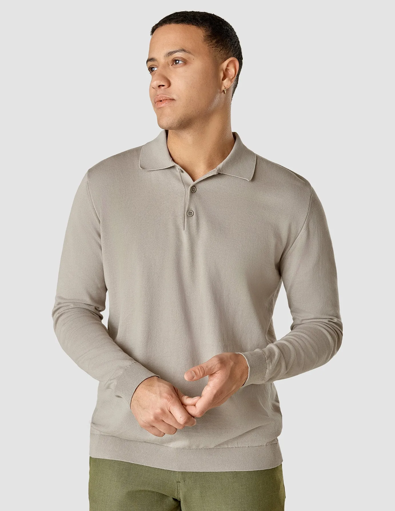 Silk / Cotton Long Sleeve Polo Light Grey sold by Shaping New Tomorrow