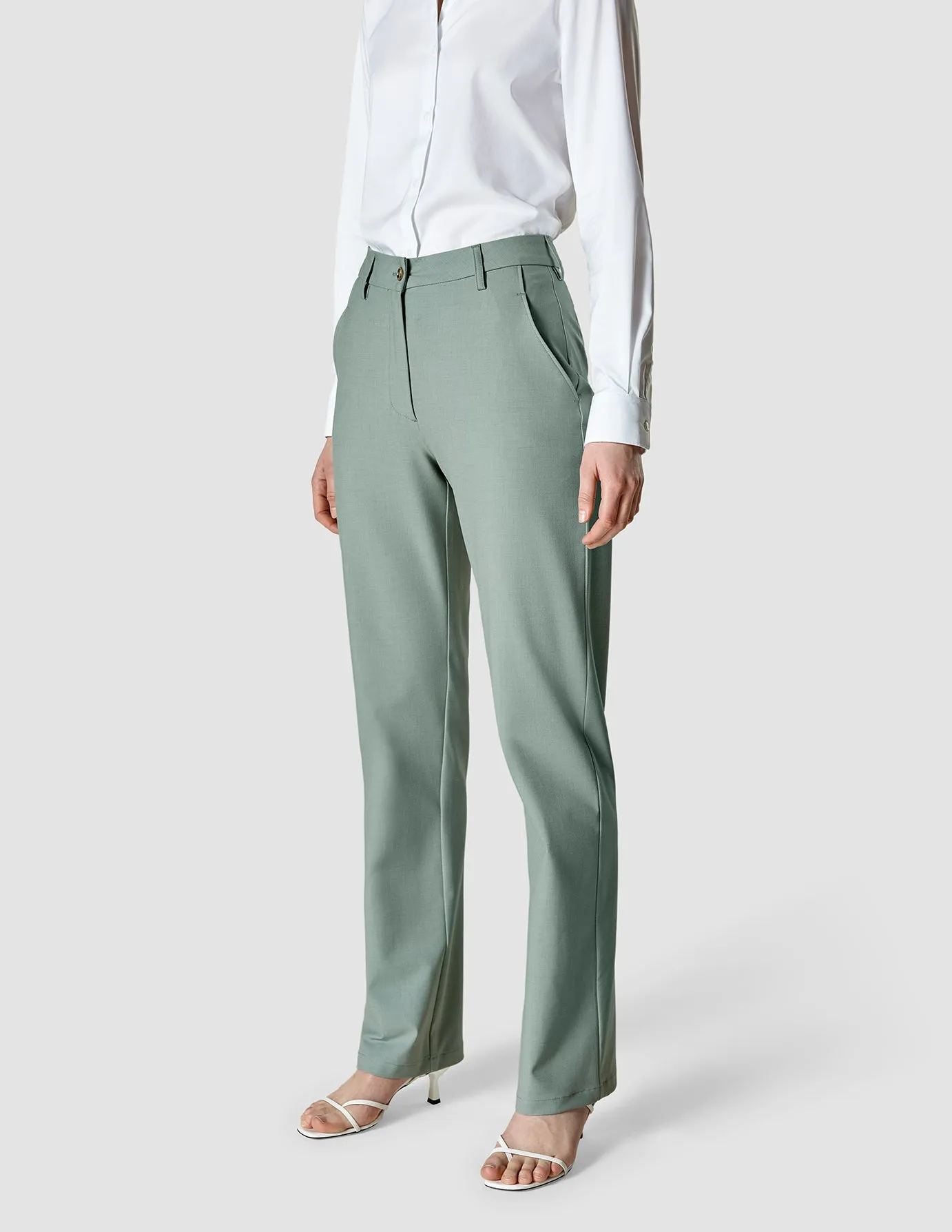 Essential Pants Straight Calm Green Melange sold by Shaping New Tomorrow