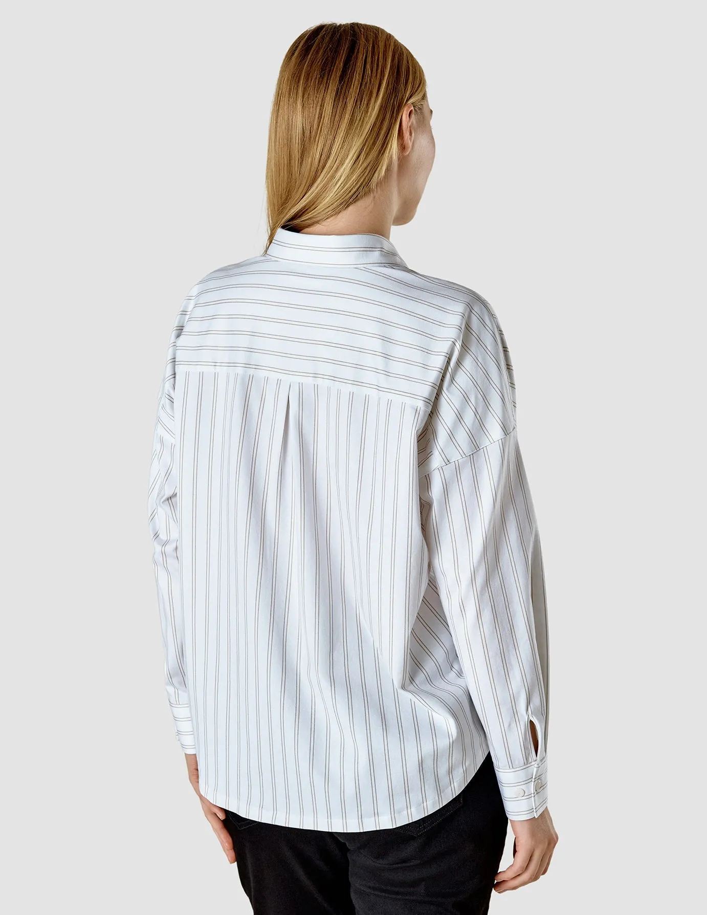 Oversized Long Sleeve Shirt Halo Stripes Latte sold by Shaping New Tomorrow product image thumbnail 4