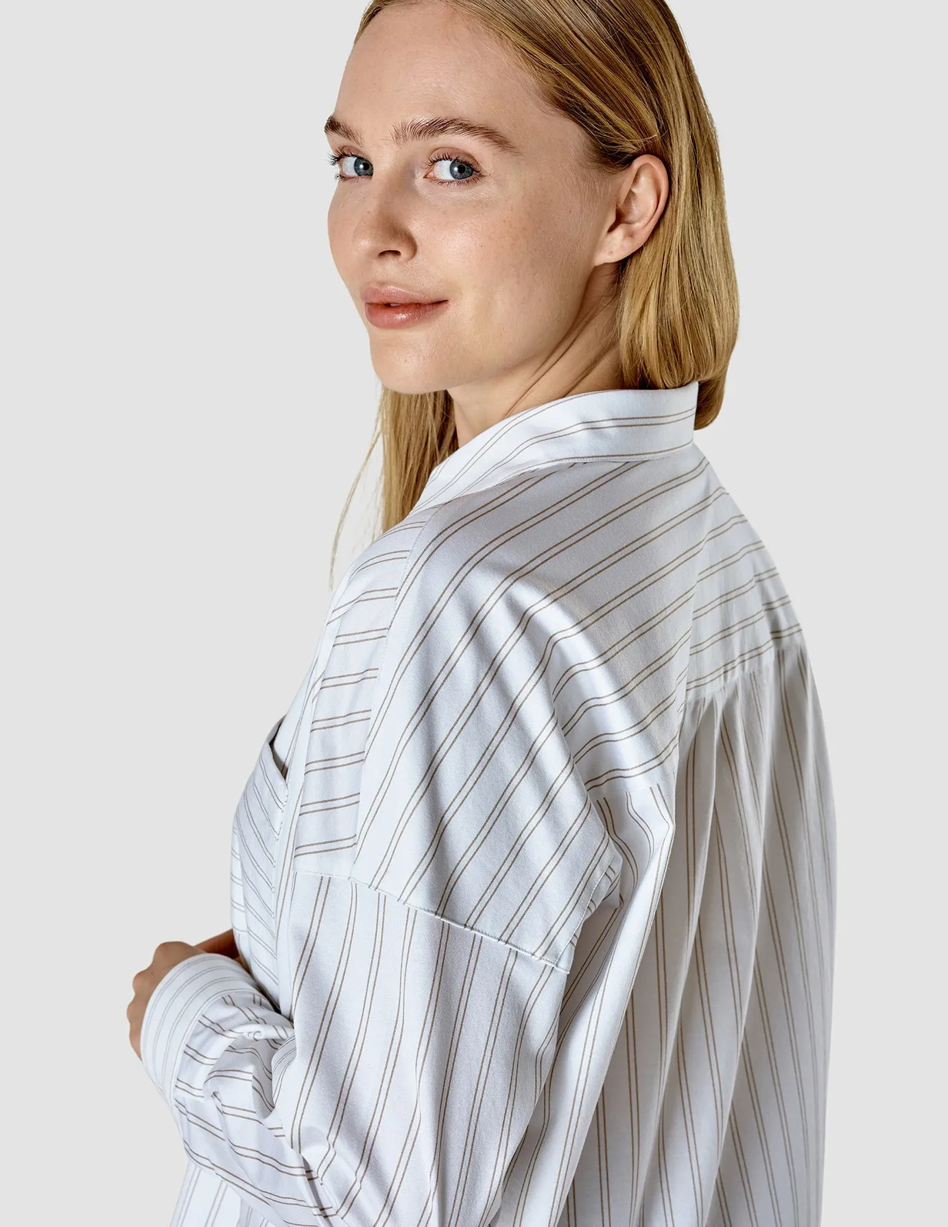 Oversized Long Sleeve Shirt Halo Stripes Latte sold by Shaping New Tomorrow product image thumbnail 5