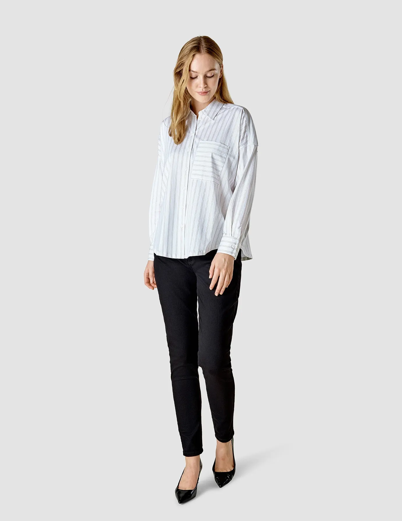 Oversized Long Sleeve Shirt Halo Stripes Latte sold by Shaping New Tomorrow product image thumbnail 2