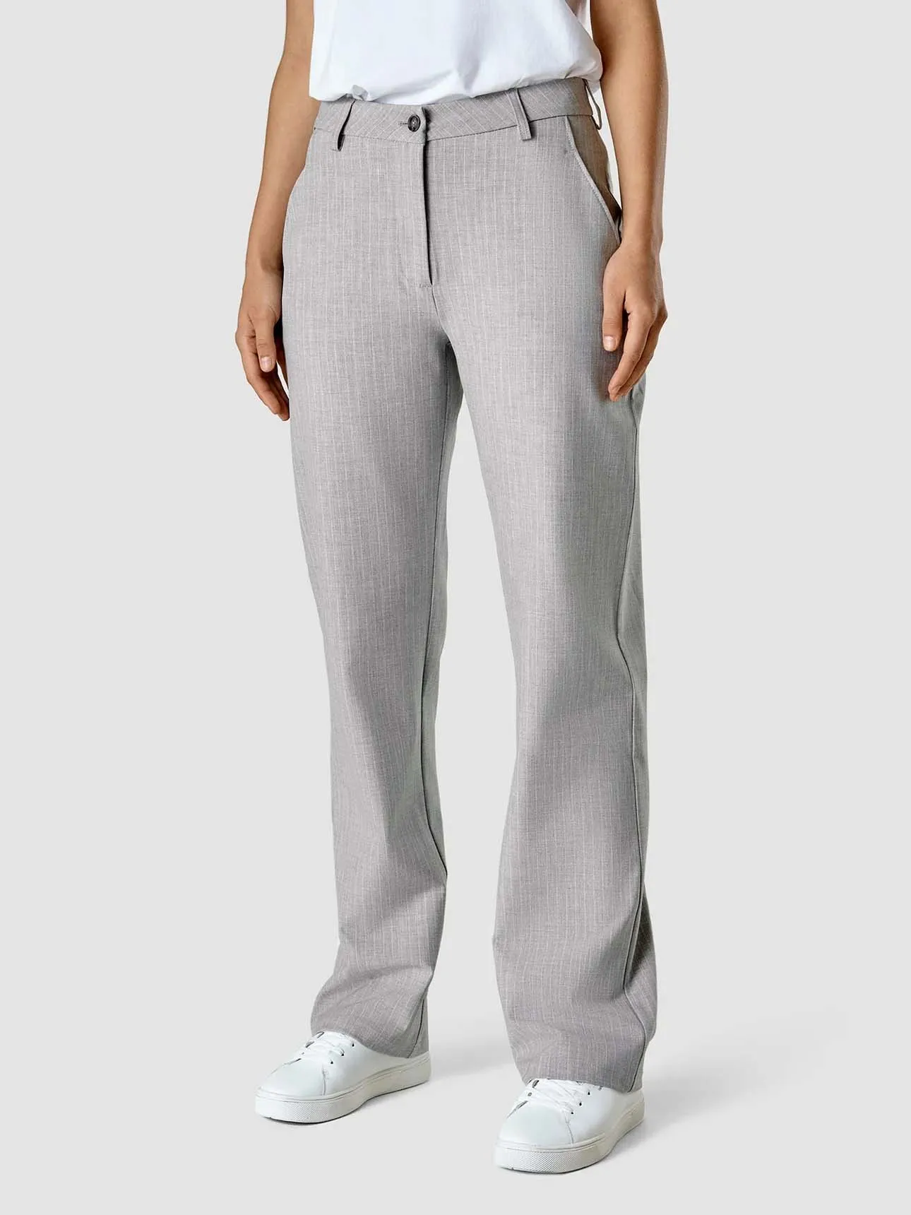 Essential Pants Straight Light Grey Pinstriped sold by Shaping New Tomorrow
