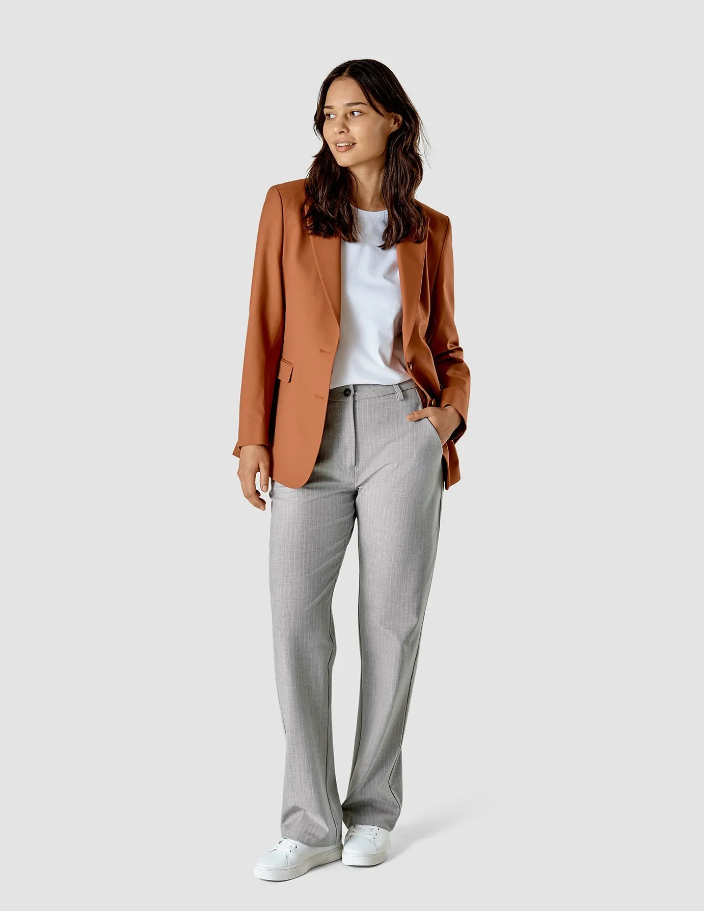 Essential Pants Straight Light Grey Pinstriped sold by Shaping New Tomorrow product image thumbnail 2