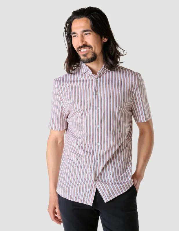 Classic Short-Sleeved Twill Shirt Mahogany Stripes sold by Shaping New Tomorrow