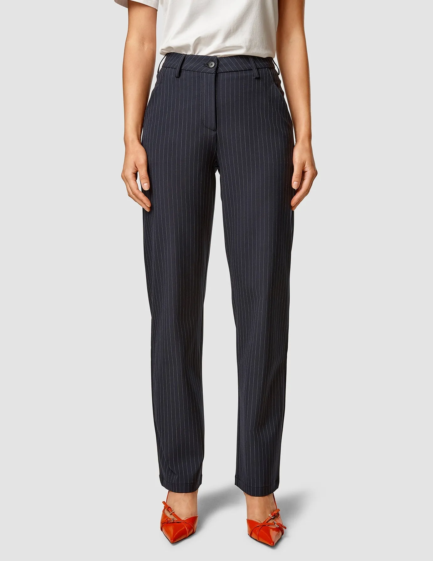 Essential Pants Straight Navy Pinstripe sold by Shaping New Tomorrow