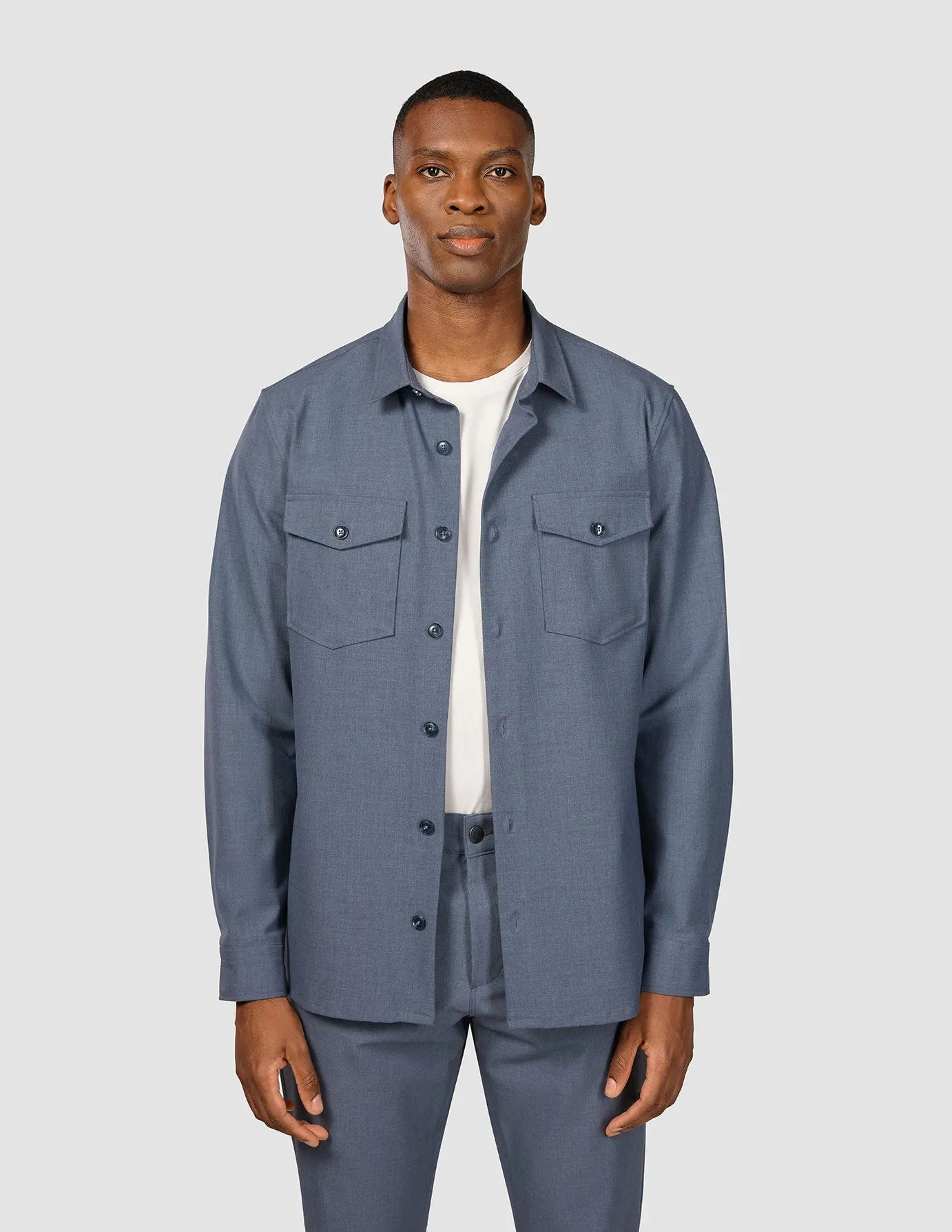 Essential Overshirt Storm Blue Melange sold by Shaping New Tomorrow