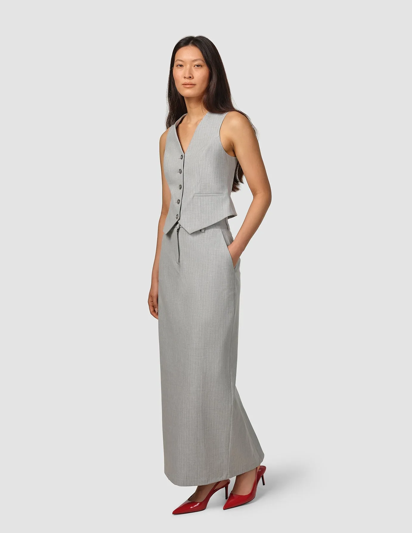 Essential Short Vest Light Grey Pinstriped sold by Shaping New Tomorrow product image thumbnail 2