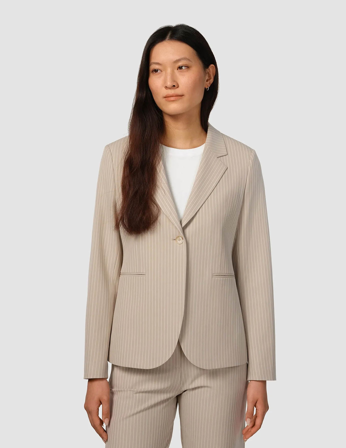 Essential Fitted Blazer Island Sand Pinstriped sold by Shaping New Tomorrow