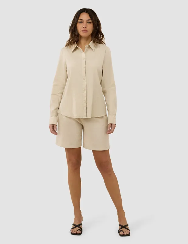 Linen Set Sandy Beige Long Sleeved Shirt & Relaxed Shorts sold by Shaping New Tomorrow
