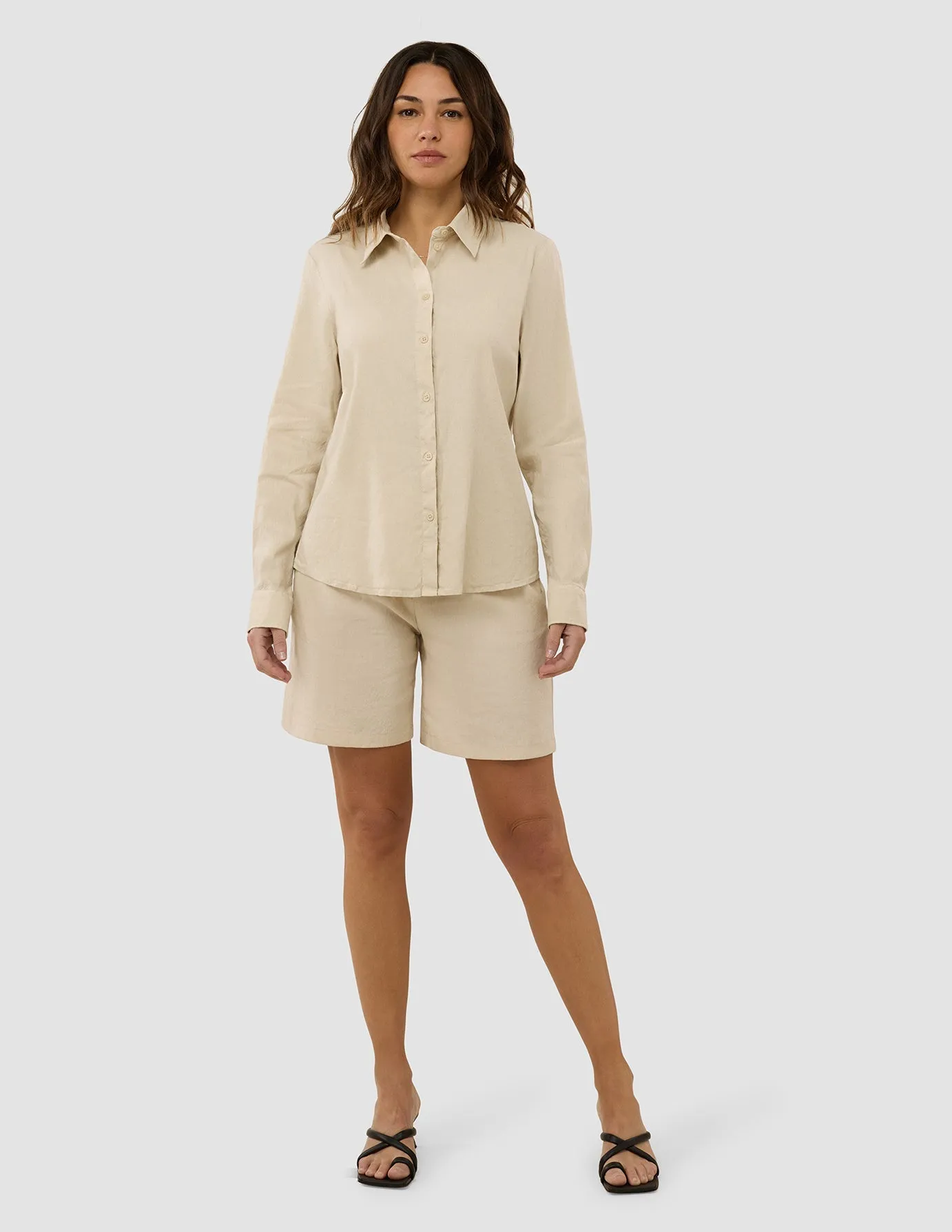 Linen Set Sandy Beige Long Sleeved Shirt & Relaxed Shorts sold by Shaping New Tomorrow