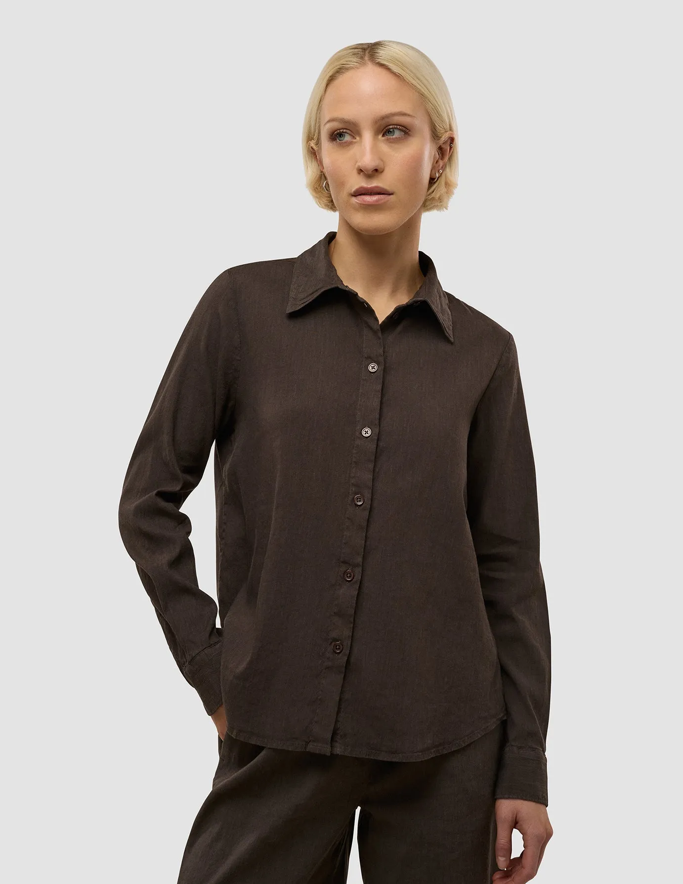 Linen Set Espresso Long Sleeved Shirt & Relaxed Shorts sold by Shaping New Tomorrow product image thumbnail 2