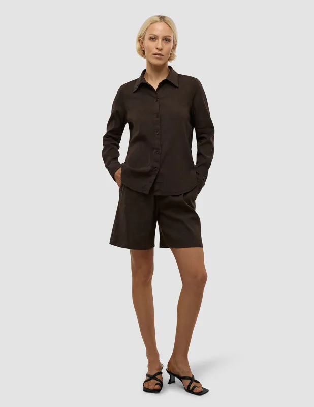 Linen Set Espresso Long Sleeved Shirt & Relaxed Shorts sold by Shaping New Tomorrow