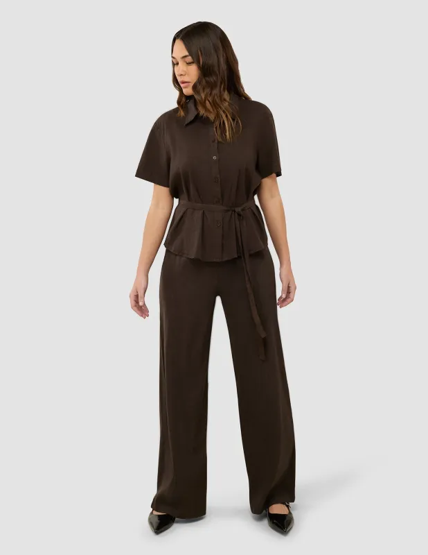 Linen Set Espresso Short Sleeved Shirt & Relaxed Pants sold by Shaping New Tomorrow