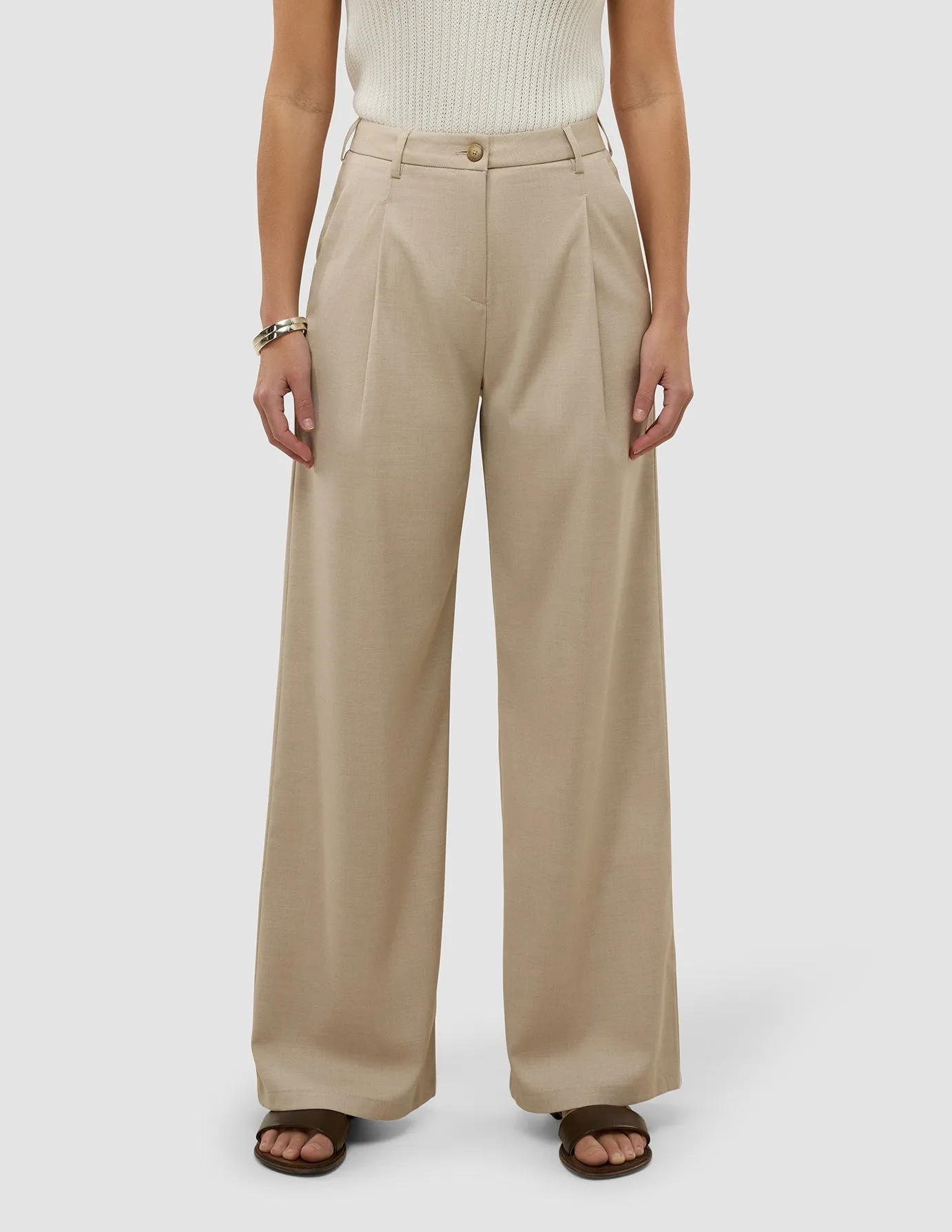Women's Skye Pants Wide Sandy Beige Melange sold by Shaping New Tomorrow