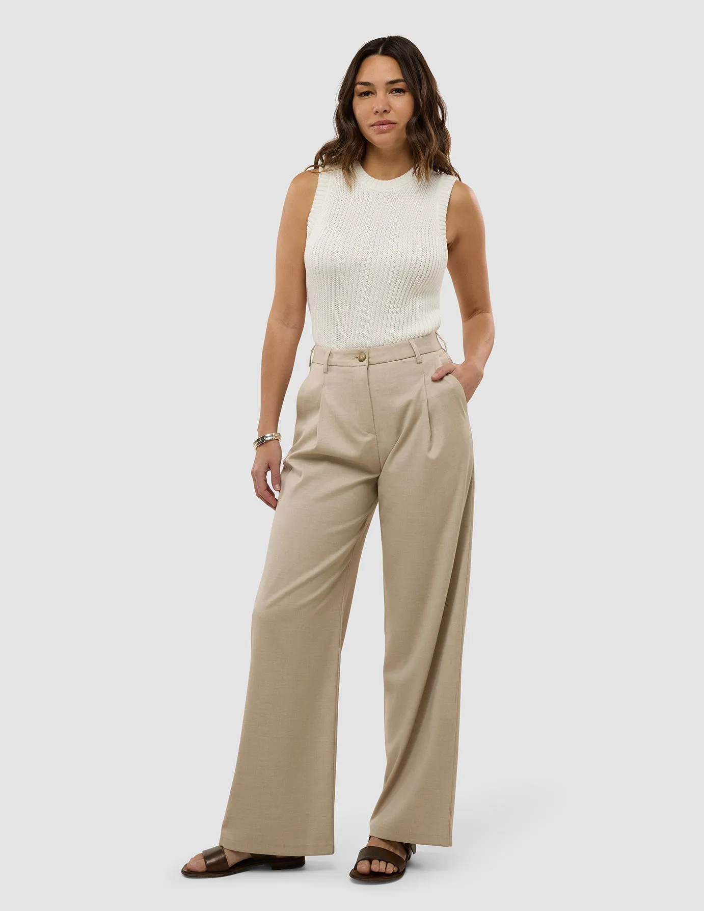 Women's Skye Pants Wide Sandy Beige Melange sold by Shaping New Tomorrow product image thumbnail 2