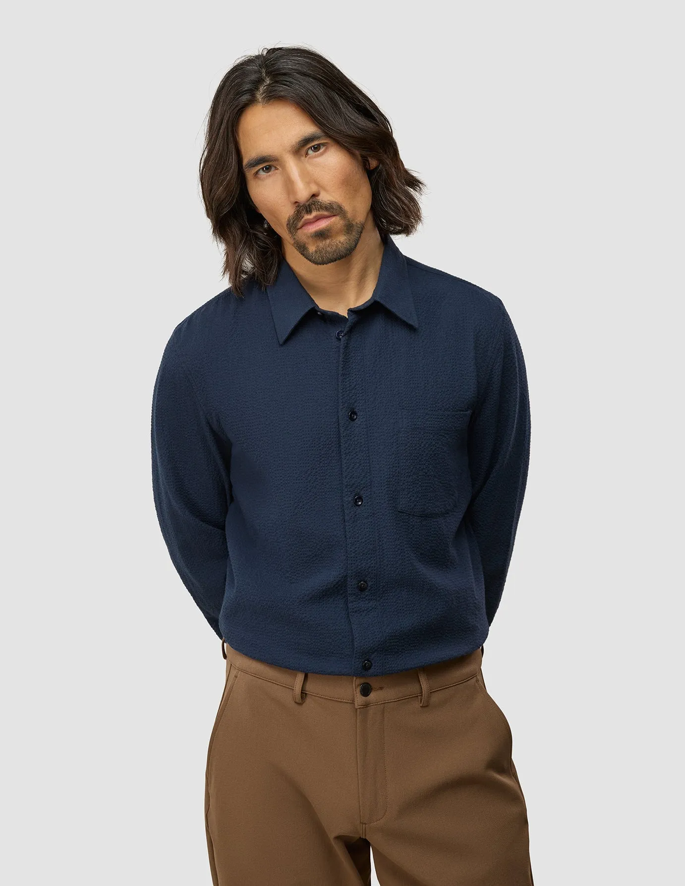 Seersucker Casual Shirt Dark Navy sold by Shaping New Tomorrow product image thumbnail 2