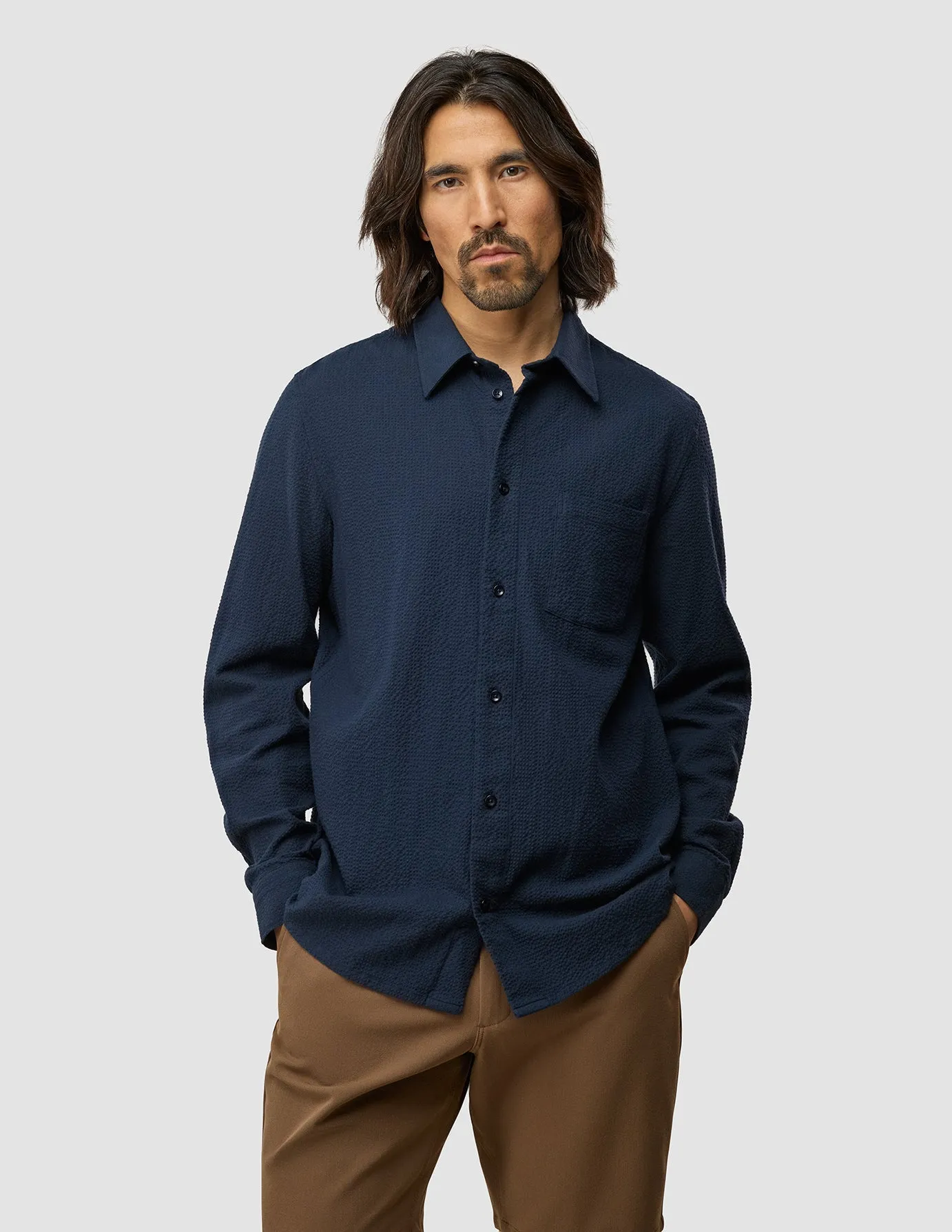 Seersucker Casual Shirt Dark Navy sold by Shaping New Tomorrow