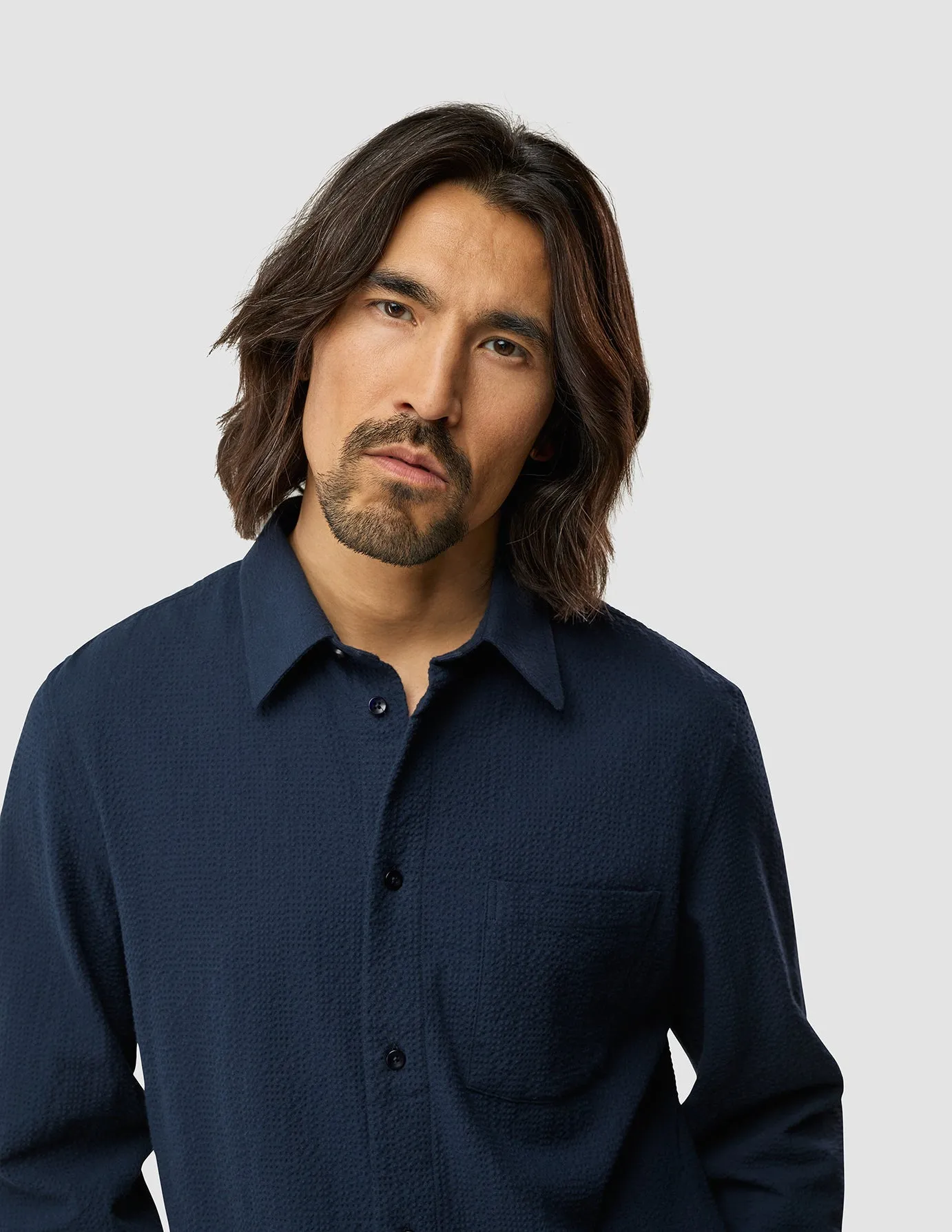 Seersucker Casual Shirt Dark Navy sold by Shaping New Tomorrow product image thumbnail 5