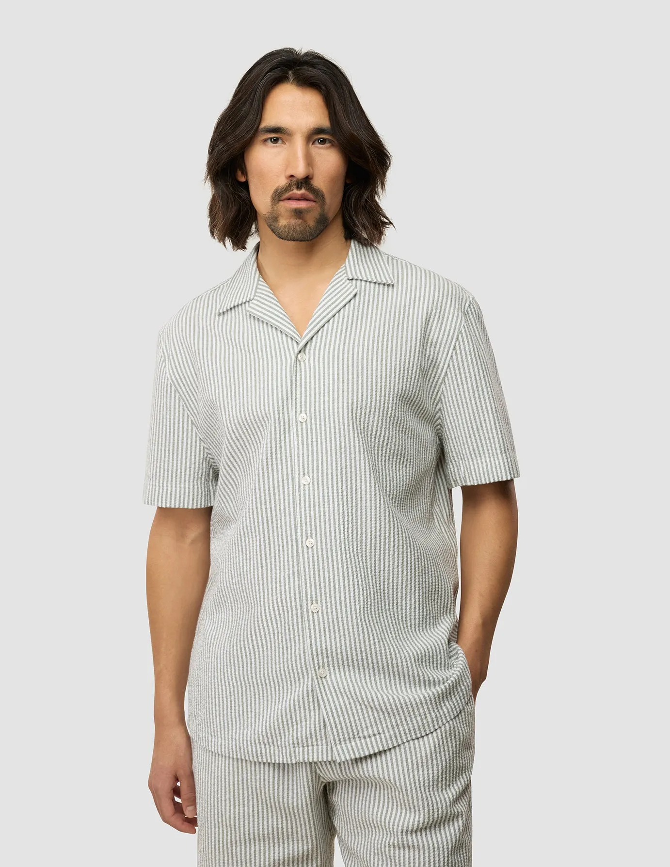 Seersucker Short Sleeve Shirt Green Stripes sold by Shaping New Tomorrow