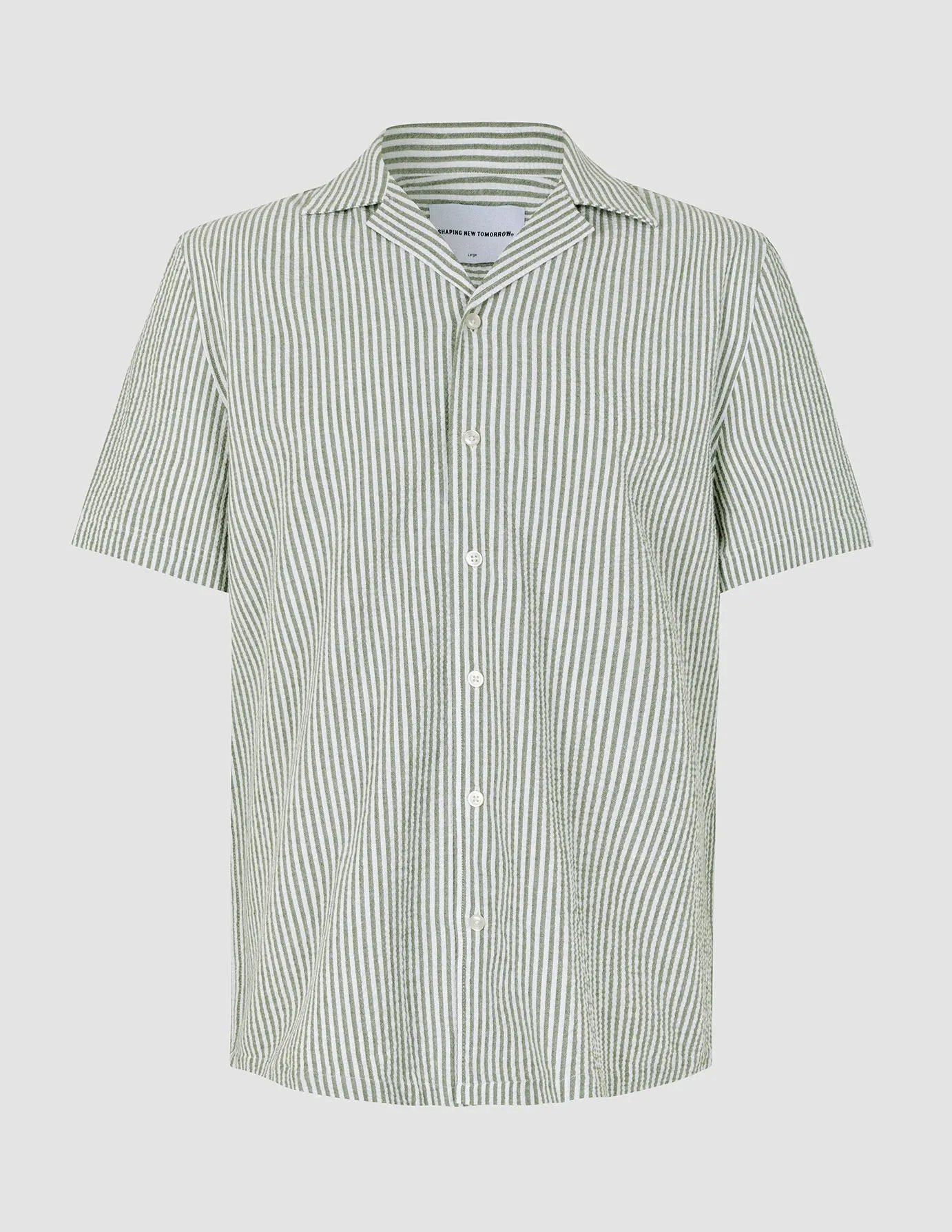Seersucker Short Sleeve Shirt Green Stripes sold by Shaping New Tomorrow product image thumbnail 3