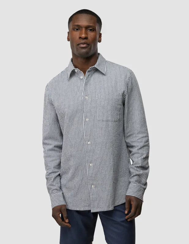 Seersucker Casual Shirt Navy Stripes sold by Shaping New Tomorrow
