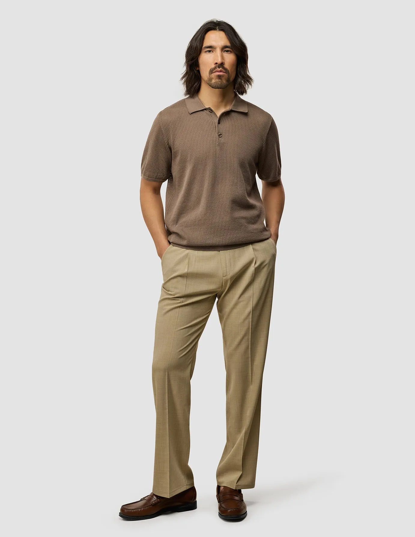 Textured Knitted Short Sleeve Polo Dark Earth sold by Shaping New Tomorrow product image thumbnail 2