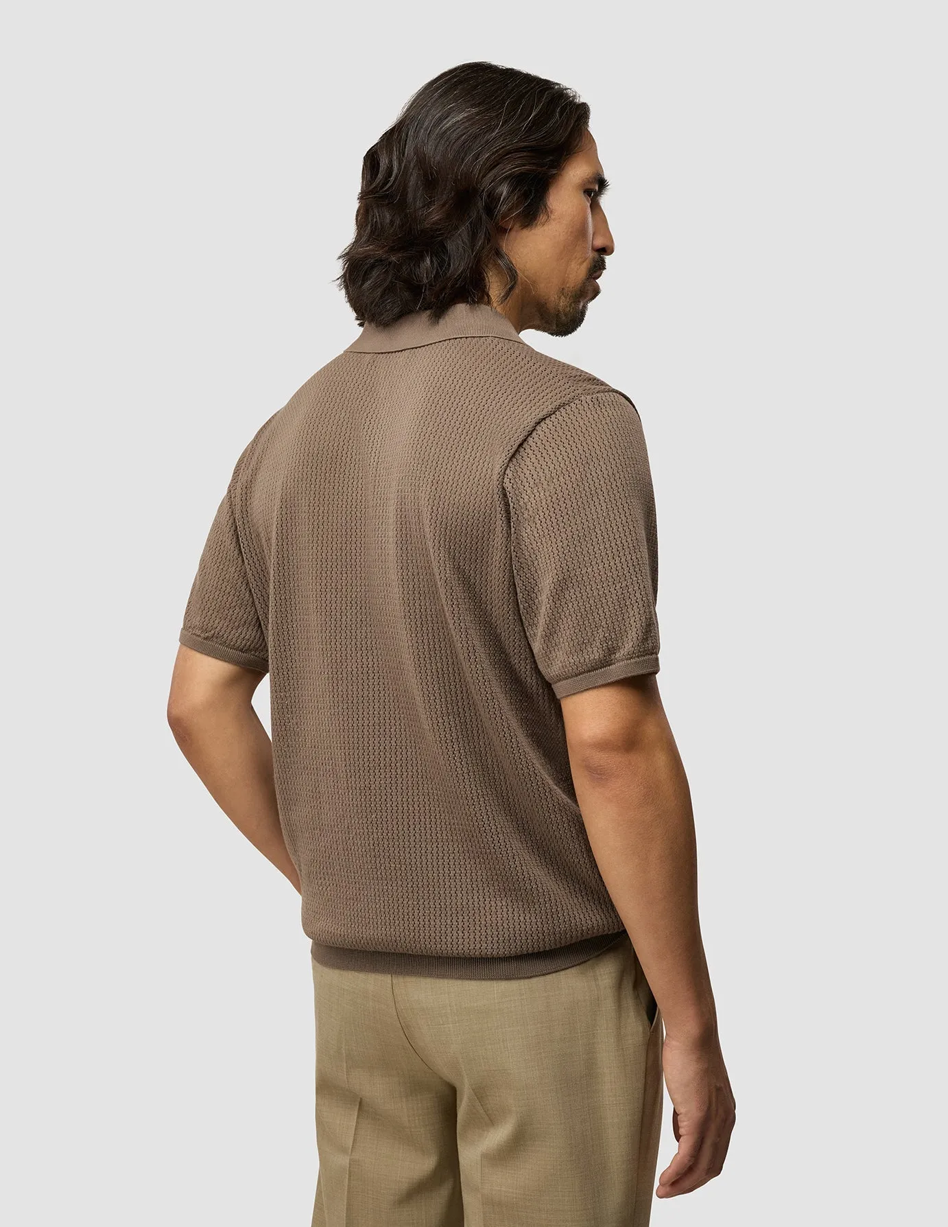 Textured Knitted Short Sleeve Polo Dark Earth sold by Shaping New Tomorrow product image thumbnail 5