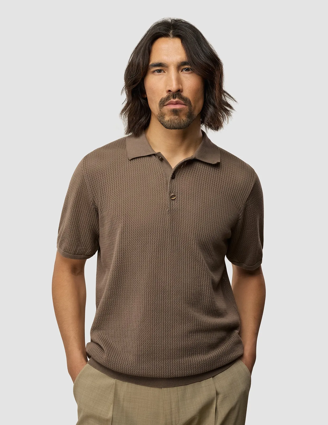 Textured Knitted Short Sleeve Polo Dark Earth sold by Shaping New Tomorrow
