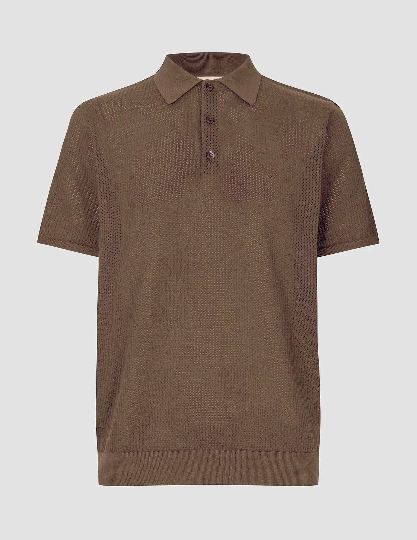 Textured Knitted Short Sleeve Polo Dark Earth sold by Shaping New Tomorrow product image thumbnail 3