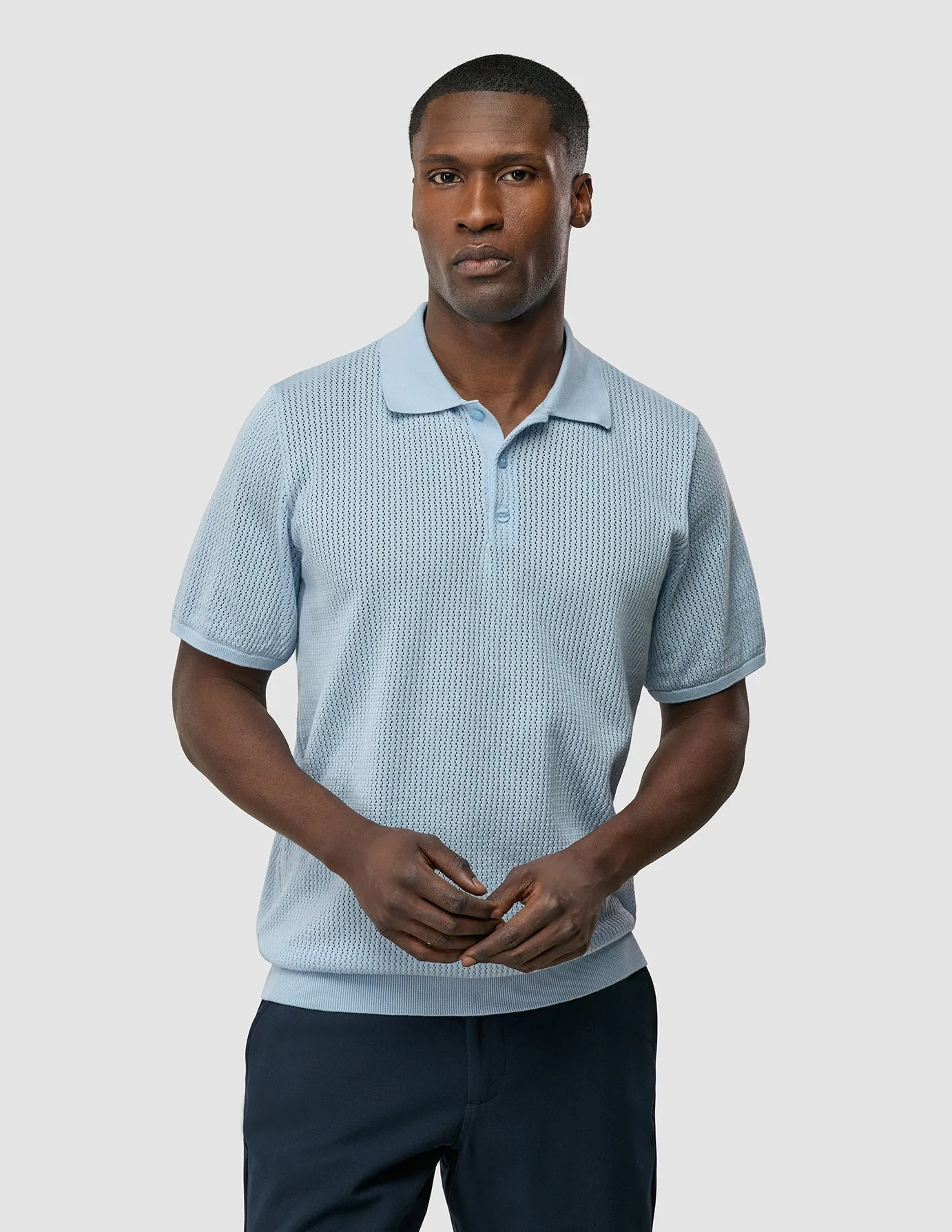 Textured Knitted Short Sleeve Polo Sky Blue sold by Shaping New Tomorrow