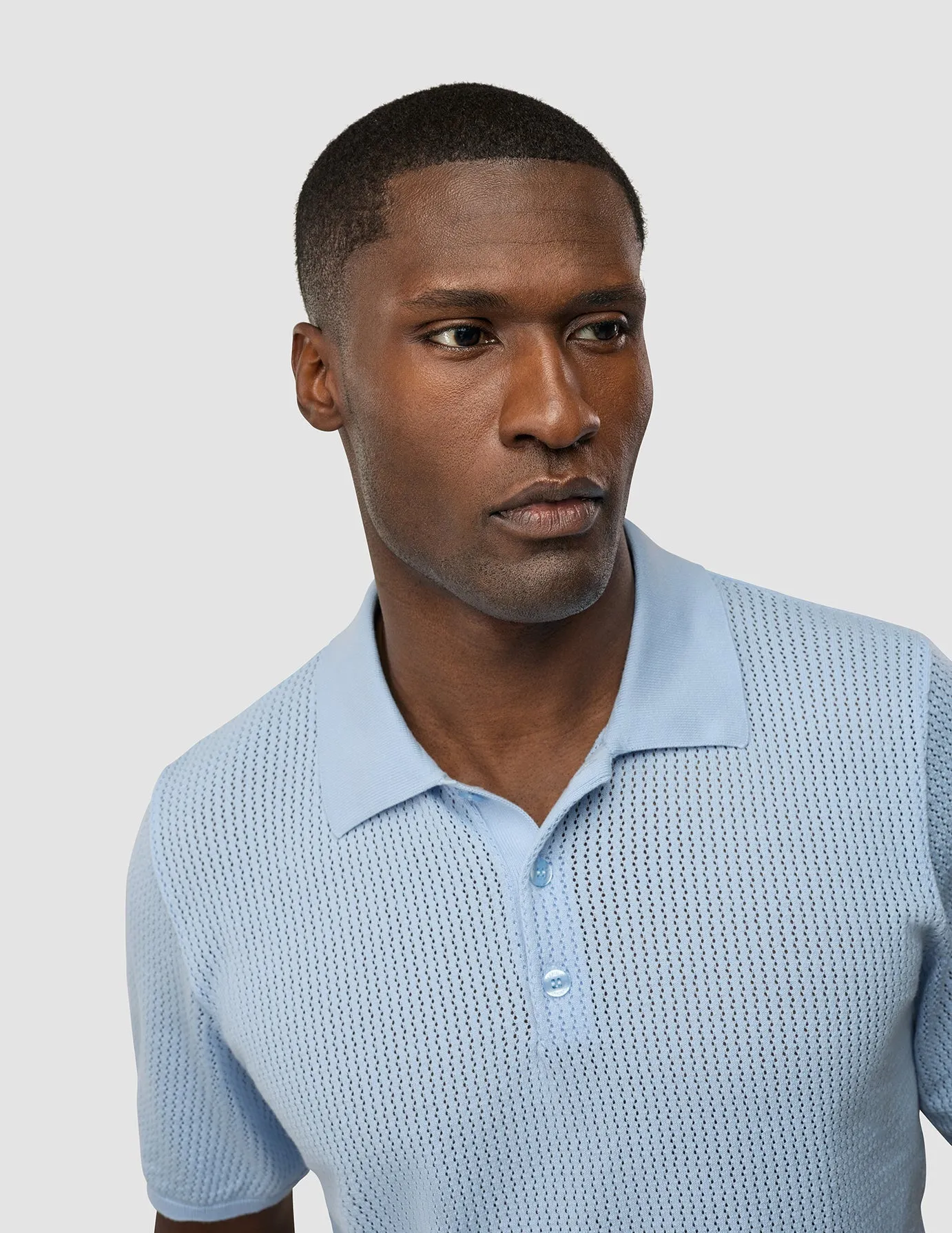 Textured Knitted Short Sleeve Polo Sky Blue sold by Shaping New Tomorrow product image thumbnail 4